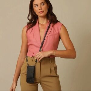 Bandolier Black Leather Phone Crossbody with Wallet